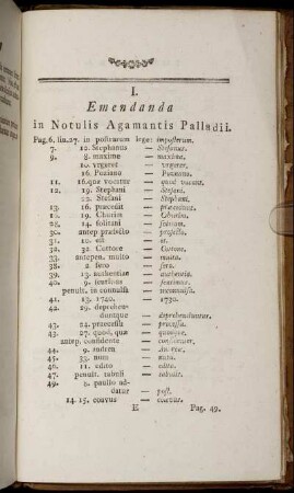I. Emendanda in Notulis Agamantis Palladii.