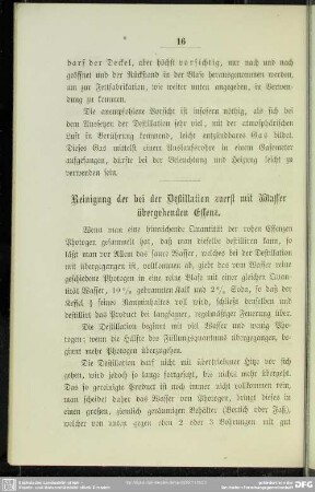 Reinigung der bei der Destillation zuerst mit Wasser übergehenden Essenz