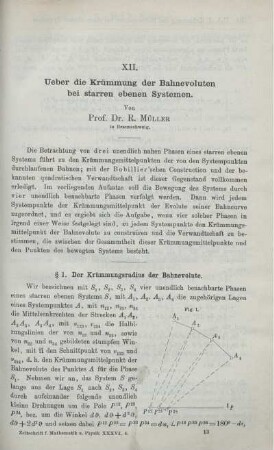 XII. Ueber die Krümmung der Bahnevoluten bei starren ebenen Systemen.