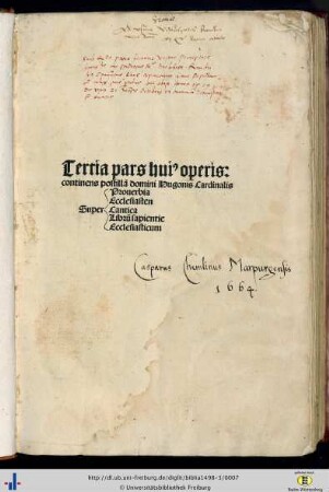 Pars 3: ... pars huius operis: continens postillā domini Hugonis Cardinalis Super Prouerbia ...