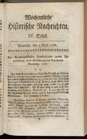 XV. Stück. Bayreuth, den 9. April 1766.