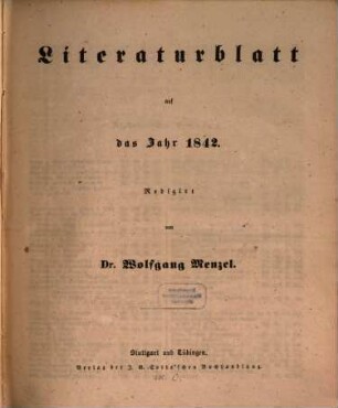 Morgenblatt für gebildete Leser. Literaturblatt. 1842