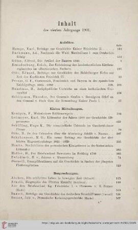 Inhalt des vierten Jahrgangs 1901