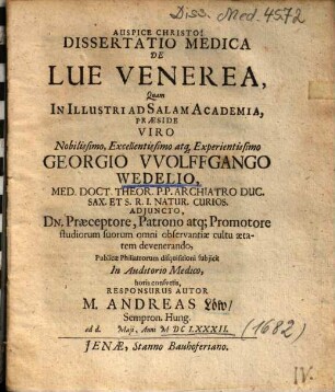 Dissertatio Medica De Lue Venerea