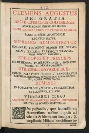 Clemens Augustus Dei Gratia ...
