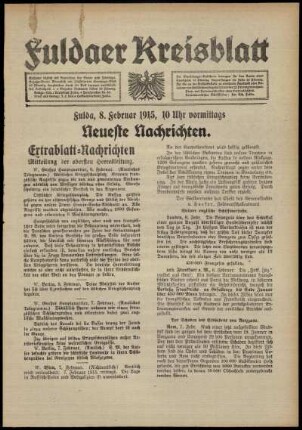 Erste Ausgabe vom Montag, den 08. Februar 1915.