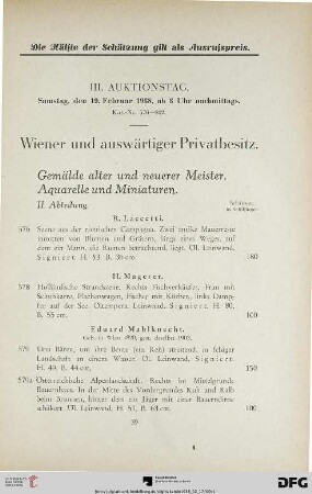 III. Auktionstag: Samstag, den 19. Februar 1938, ab 3 Uhr nachmittags (Nr. 576-842)