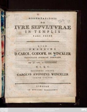 Ps. 1: Dissertationis De Ivre Sepvlturae In Templis
