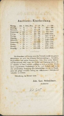 Auctions-Eintheilung.