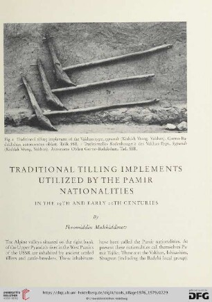 Traditional tilling implements utilized by the Pamir nationalities : in the 19th and early 20th centuries