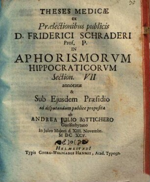 Theses med. in Aphorismorum Hippocraticorum Section. VII