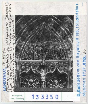 Landshut: St. Martin, Westportal der nördlichen Langhausseite, Tympanon mit Weltgericht