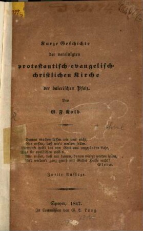 Kurze Geschichte der vereinigten protestantisch-evangelisch-christlichen Kirche der baier. Pfalz