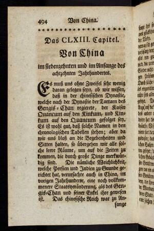 494, Dsa CLXIII. Capitel. Von China im siebenzehnten und Anfange des achtzehnten Jahrhundertes.