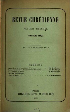 Revue chrétienne. 20. 1873