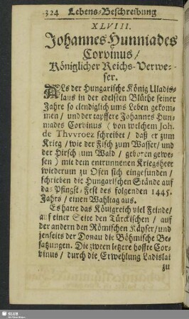 XLVIII. Johannes Hunniades Corvinus, Königlicher Reichs-Verweser