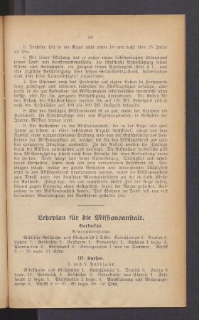 Lehrplan für die Missionsanstalt