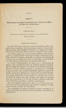 Chapitre I - Dispositions générales concernant les prisonniers travailleurs