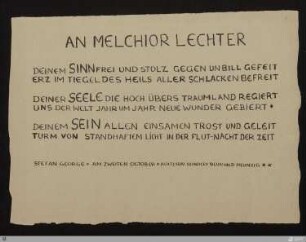 [Der Siebente Ring] - [Handschrift] - An Melchior Lechter - StGA-George I,0616 : [SW VI/VII: H5]; [SW VI/VII, S. 165/224-225]