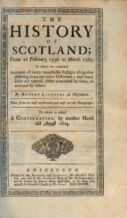 The history of Scotland from 21. February 1436 to March 1565