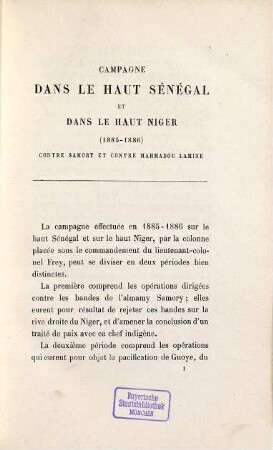 Campagne dans le haut Sénégal et dans le haut Niger : 1885-1886