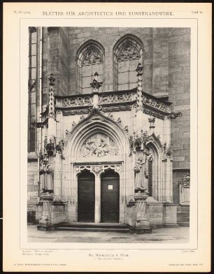 Marienkirche, Pirna: Ansicht Torbau Nordseite (aus: Blätter für Architektur und Kunsthandwerk, 10. Jg., 1897, Tafel 44)
