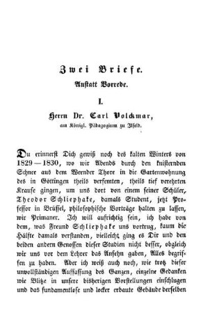 Zwei Briefe. Anstatt Vorrede.