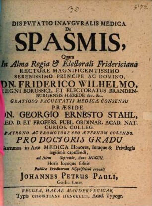 Dispvtatio Inavgvralis Medica De Spasmis