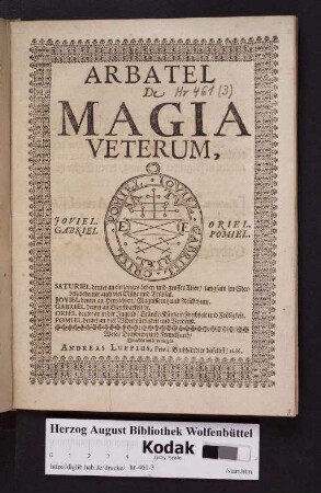 Arbatel De Magia Veterum, Joviel. Oriel. Gabriel. Pomiel ...