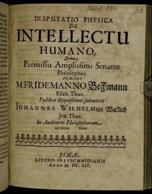Disputatio Physica De Intellectu Humano