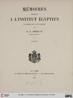 7: Mémoires présentés à l'Institut Egyptien