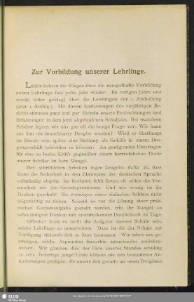 Zur Vorbildung unserer Lehrlinge