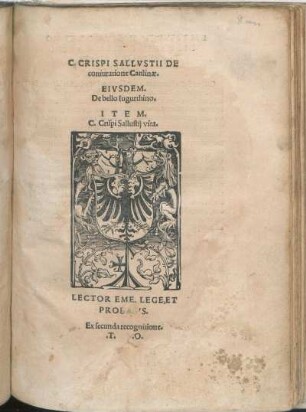 C. Crispi Sallvstii De coniuratione Catilinæ.