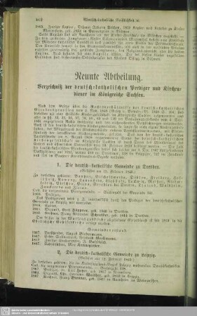 Neunte Abtheilung. Verzeichniß der deutsch-katholischen Prediger und Kirchendiener im Königreiche Sachsen