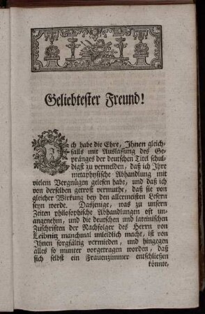 Geliebtester Freund!
