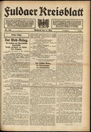 Erste Ausgabe vom Mittwoch, den 31. Mai 1916.