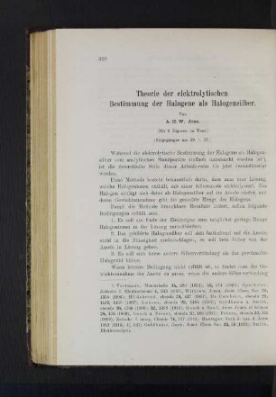 Theorie der elektrolytischen Bestimmung der Halogene als Halogensilber.