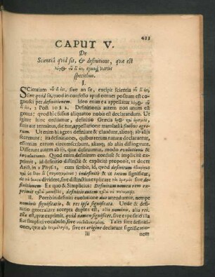 Caput V. De scienita quid sit, & definitione, quae est ... eiusque variis speciebus.