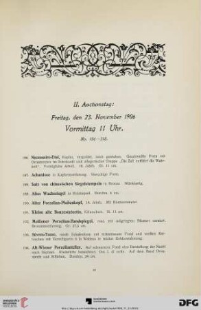 II. Auctionstag: Freitag, den 23. November 1906, vormittag 11 Uhr (Nr. 186-318)