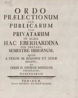 Vorlesungsverzeichnis 1756/57