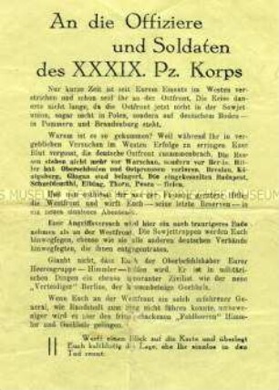 Sowjetisches Abwurf-Flugblatt mit einem Aufruf zur Kapitulation