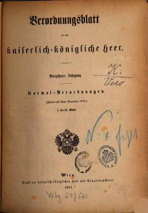 Verordnungsblatt für das Kaiserlich-Königliche Heer. Normal-Verordnungen. 14, 14. 1872 (1873)