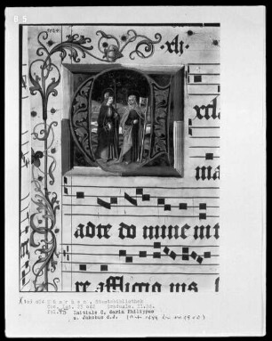 Graduale in zwei Bänden und ein dazugehöriges Antiphonar — Graduale — Initiale C mit den Aposteln Philippus und Jakobus dem Jüngeren, Folio 45recto