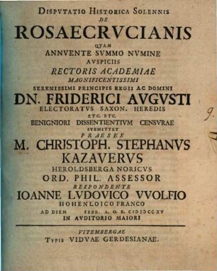 Disp. hist. sol. de Rosaecrucianis