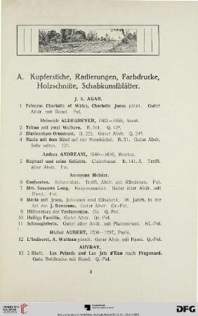 Kupferstiche, Radierungen, Farbdrucke, Holzschnitte, Schabkunstblätter (Nr. 1-359)
