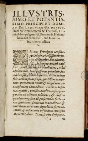 Illustrissimo Et Potentissimo Principi Et Domino Dn. Ludovico-Friderico Duci Wirtembergensi & Teccensi [...]