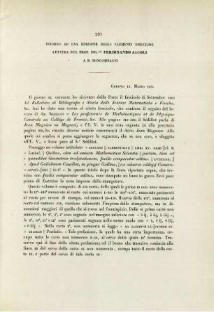 Intorno ad una edizione degli Elementi d' Euclide. Lettera del prof. Ing. Ferdinando Jacoli.
