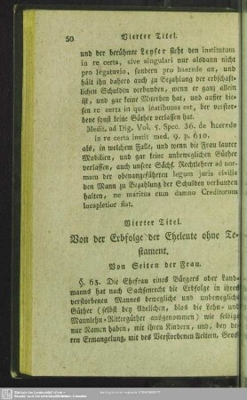 Vierter Titel. Von der Erbfolge der Eheleute ohne Testament