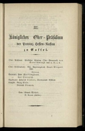 Königliches Ober-Präsidium der Provinz Hessen-Nassau zu Cassel