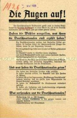 Programmatischer Handzettel der Deutschen Volkspartei gegen die Deutschnationale Volkspartei